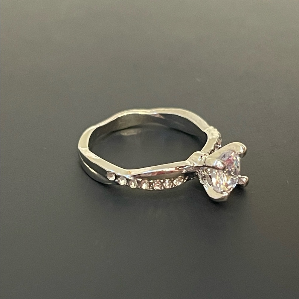 Princess Cut Silver Faux Diamond Wedding Ring | Engagement Band Size 7